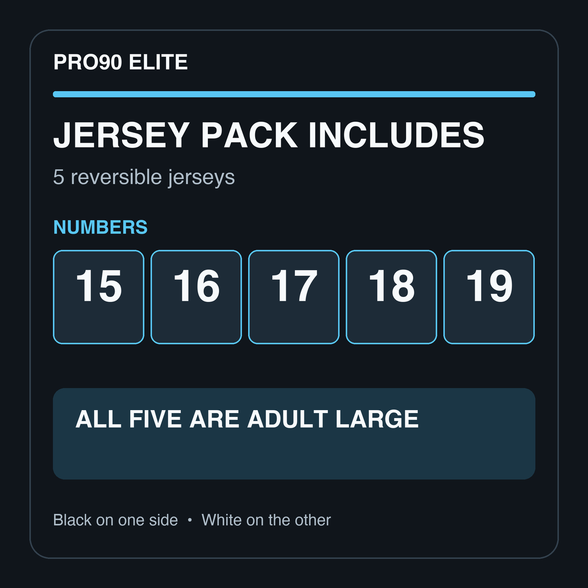 What is in the Large five-pack: five jerseys numbered 15 through 19