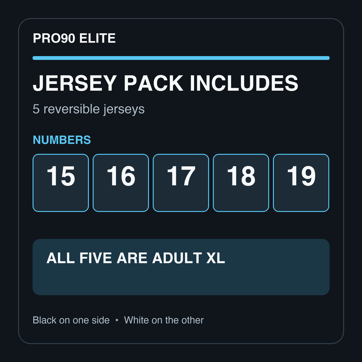 What is in the XL five-pack: five jerseys numbered 15 through 19